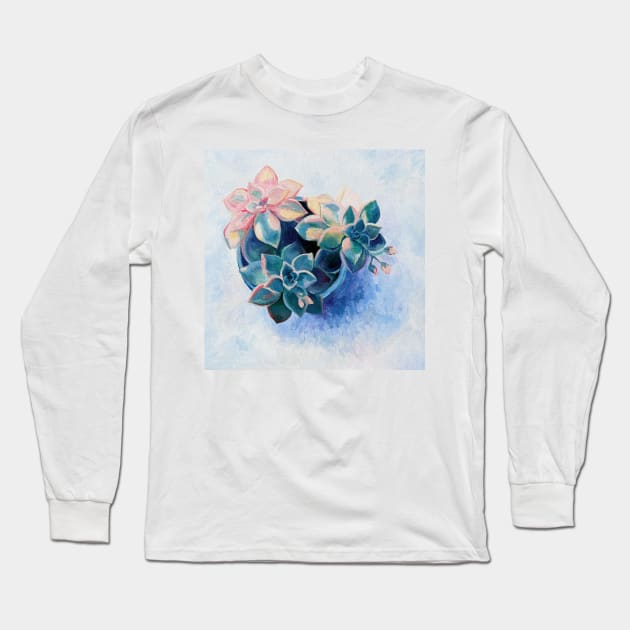 Pastel Succulents - an oil painting on canvas Long Sleeve T-Shirt by micklyn